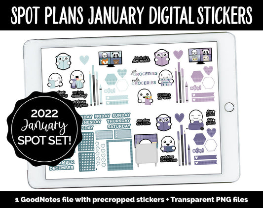 Spot Plans January Digital Stickers | GoodNotes, iPad and Android | New Year, Goals, Winter, Adulting, Planning