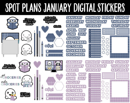 Spot Plans January Digital Stickers | GoodNotes, iPad and Android | New Year, Goals, Winter, Adulting, Planning