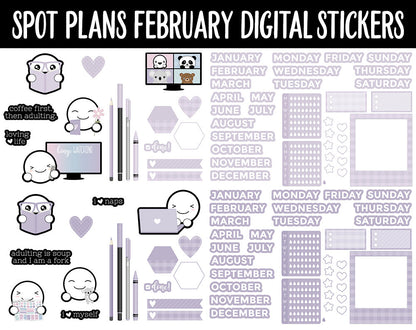 Spot Plans February Digital Stickers | GoodNotes, iPad and Android | Valentine, Self-Love, Adulting, Planning