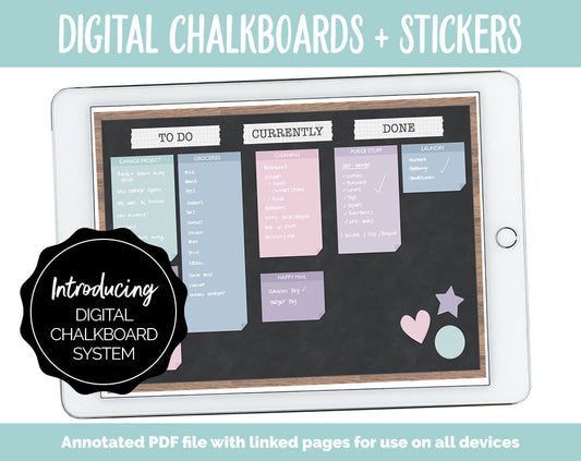 Digital Chalkboard + Stickers | GoodNotes, iPad & Android | Sticky Notes, Chalkboard, Magnets, Lists