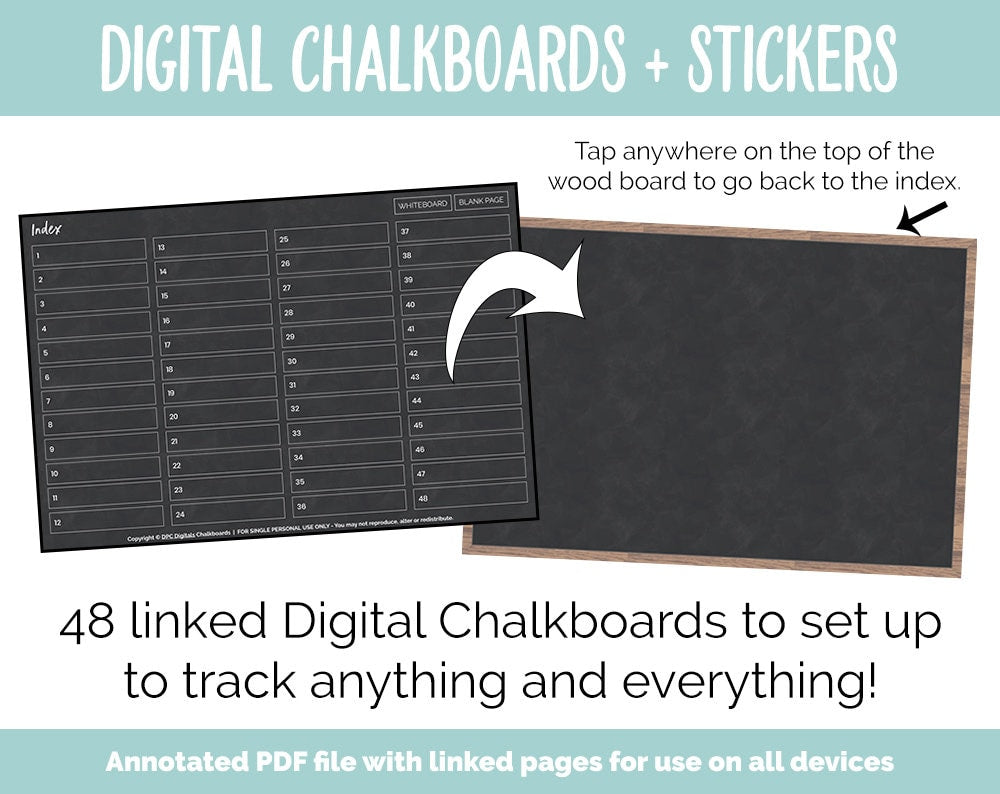 Digital Chalkboard + Stickers | GoodNotes, iPad & Android | Sticky Notes, Chalkboard, Magnets, Lists