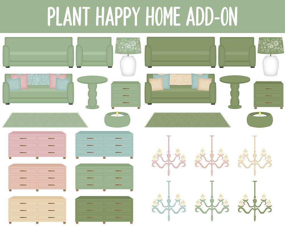 Plant Happy Home Digital Stickers | GoodNotes & iPad | Furniture, Decor, Farmhouse, Spring