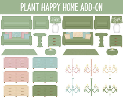 Plant Happy Home Digital Stickers | GoodNotes & iPad | Furniture, Decor, Farmhouse, Spring
