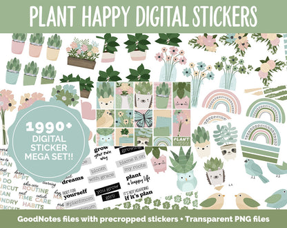 Plant Happy Digital Sticker Mega Bundle | GoodNotes & iPad | March, Growth, Floral, Spring, Goals, Tasks