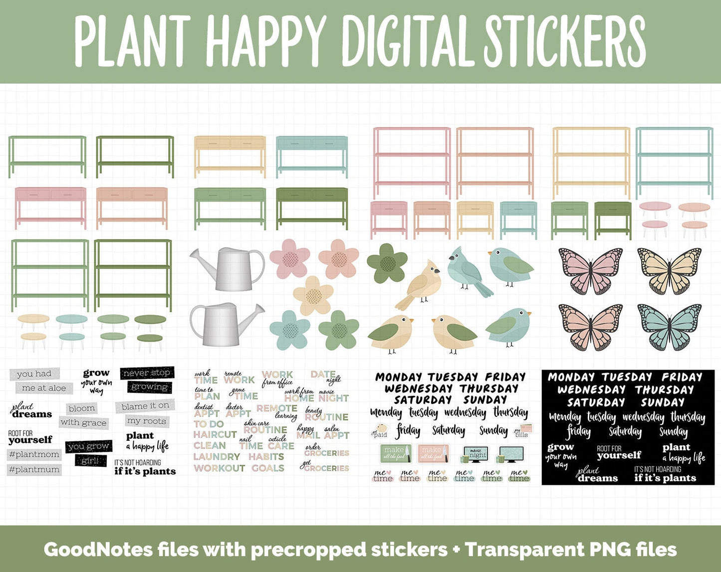 Plant Happy Digital Sticker Mega Bundle | GoodNotes & iPad | March, Growth, Floral, Spring, Goals, Tasks