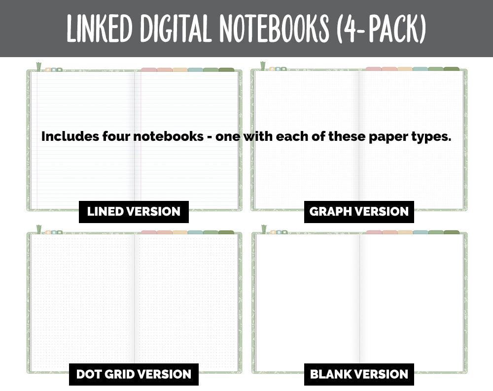 Linked Digital Notebooks 4- Pack | Flourish Theme | GoodNotes, iPad & Android