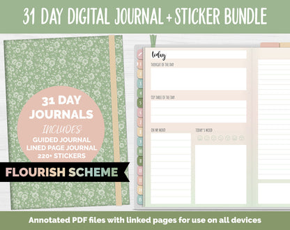 31 Day Digital Journal + Sticker Bundle | Flourish Theme