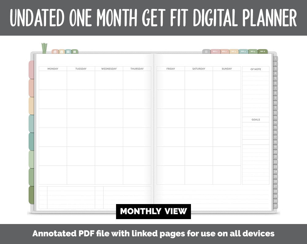 NEW! Undated Get Fit One Month Digital Planner | Flourish Theme - Best Health Edition | GoodNotes, iPad & Android | Fitness, Self-Care