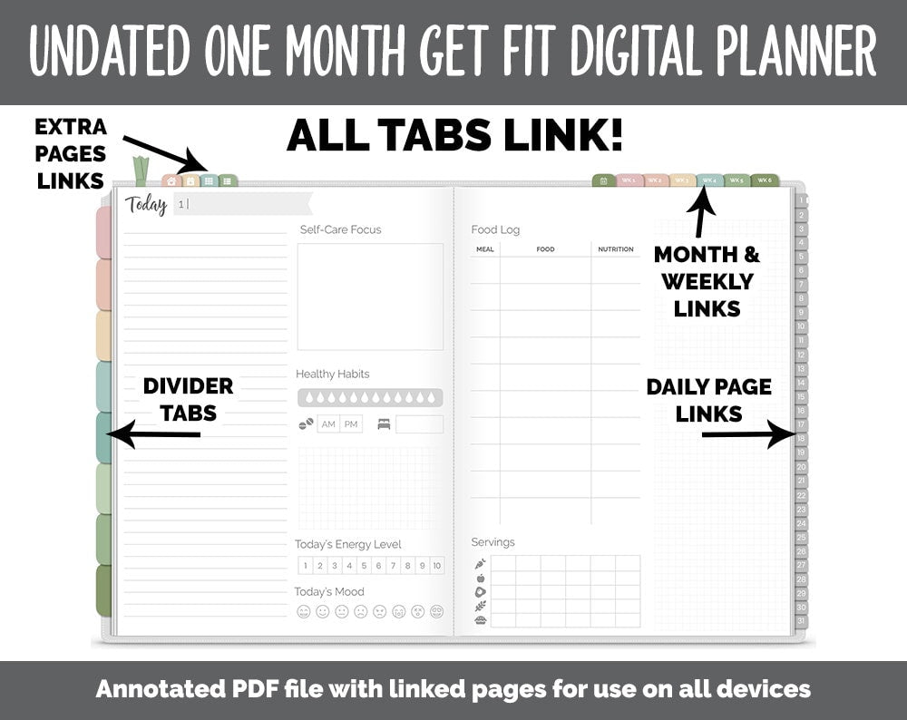 NEW! Undated Get Fit One Month Digital Planner | Flourish Theme - Best Health Edition | GoodNotes, iPad & Android | Fitness, Self-Care