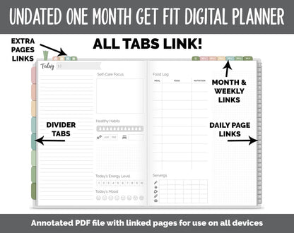 NEW! Undated Get Fit One Month Digital Planner | Flourish Theme - Best Health Edition | GoodNotes, iPad & Android | Fitness, Self-Care