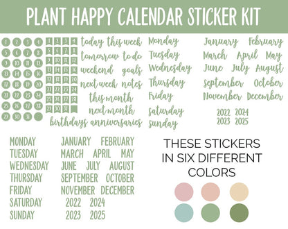 Plant Happy Calendar Essentials Digital Planner Stickers | GoodNotes, iPad and Android | Dates, Days of the Week, Months
