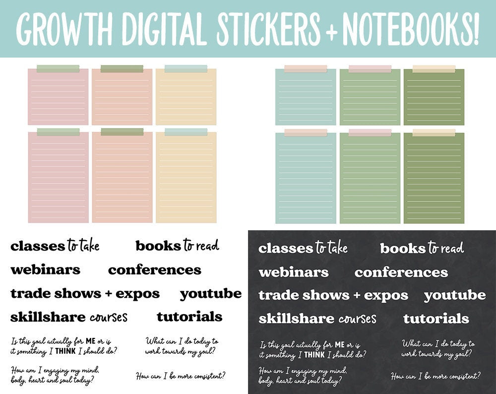 Growth Digital Stickers and Digtal Notebook 4-Pack | GoodNotes & iPad | Affirmations, Personal Development, Postive Sayings