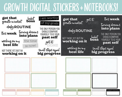 Growth Digital Stickers and Digtal Notebook 4-Pack | GoodNotes & iPad | Affirmations, Personal Development, Postive Sayings