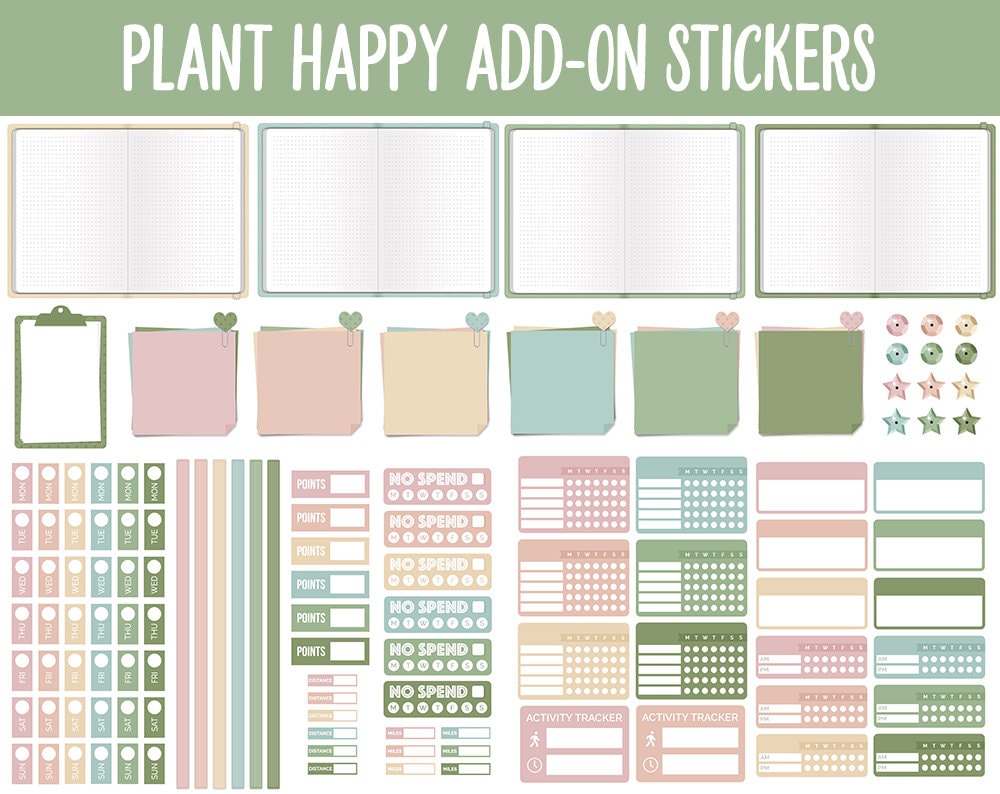Plant Happy Add-On Digital Stickers | GoodNotes & iPad | Trackers, Budget, Fitness, Health, Habits