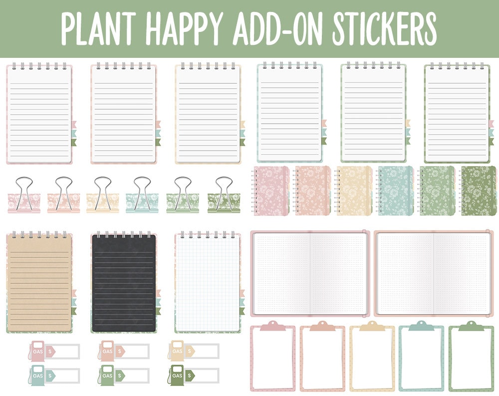 Plant Happy Add-On Digital Stickers | GoodNotes & iPad | Trackers, Budget, Fitness, Health, Habits