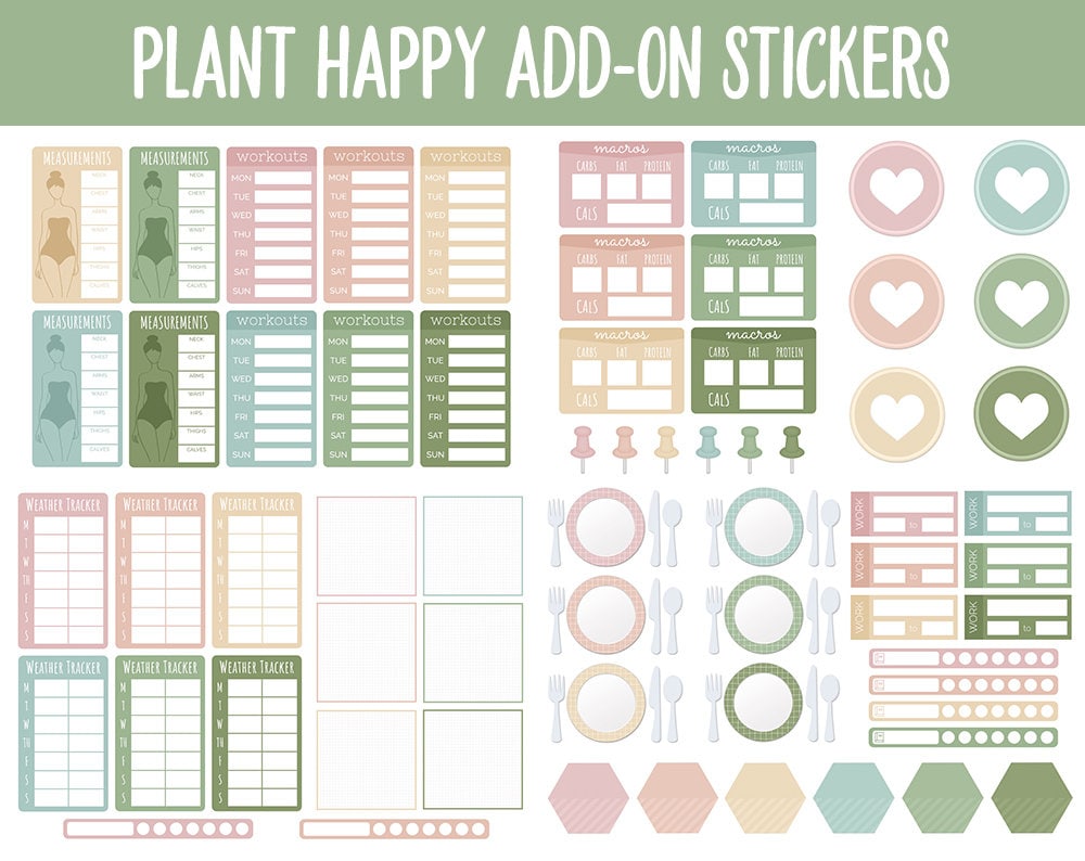 Plant Happy Add-On Digital Stickers | GoodNotes & iPad | Trackers, Budget, Fitness, Health, Habits