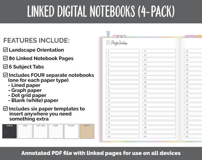 Linked Digital Notebooks 4- Pack | Happy Theme | GoodNotes, iPad & Android
