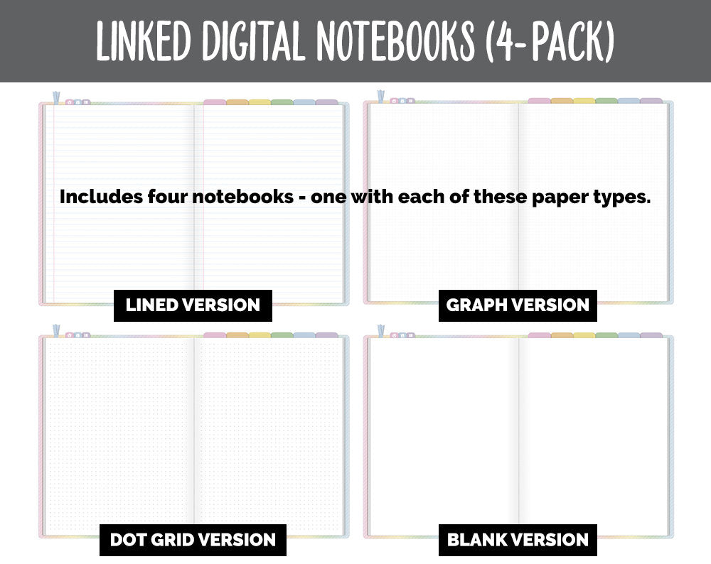 Linked Digital Notebooks 4- Pack | Happy Theme | GoodNotes, iPad & Android