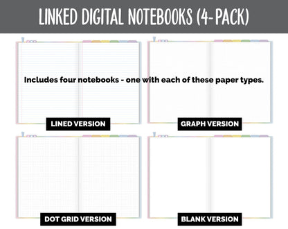 Linked Digital Notebooks 4- Pack | Happy Theme | GoodNotes, iPad & Android