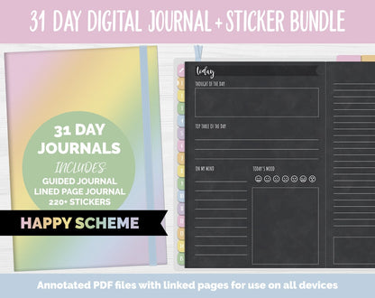 31 Day Digital Journal + Sticker Bundle | Happy Theme