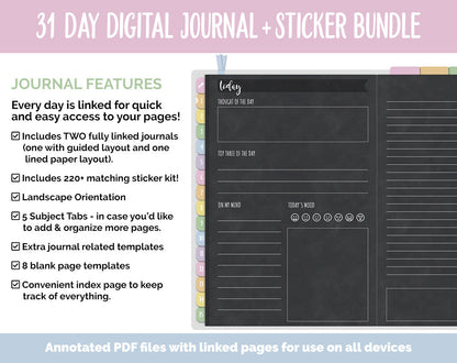 31 Day Digital Journal + Sticker Bundle | Happy Theme