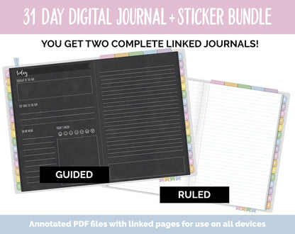 31 Day Digital Journal + Sticker Bundle | Happy Theme