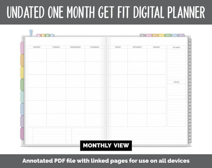 NEW! Undated Get Fit One Month Digital Planner | Happy Theme - Best Health Edition | GoodNotes, iPad & Android | Fitness, Self-Care