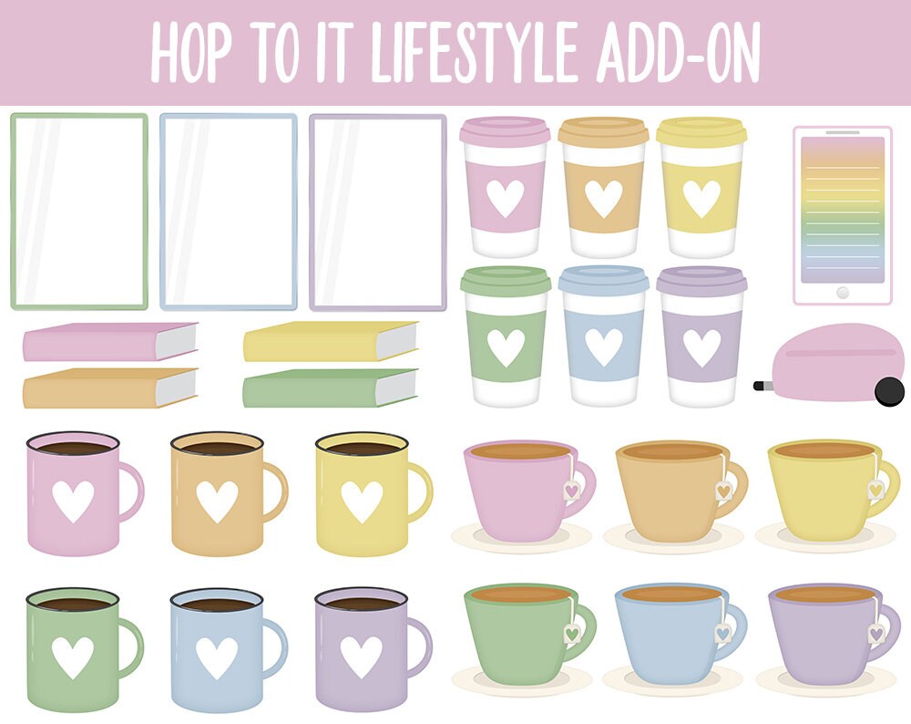 Hop to It Lifestyle Add-On Digital Stickers | GoodNotes & iPad | TV, Playlist, Travel, Reading, Work, Groceries