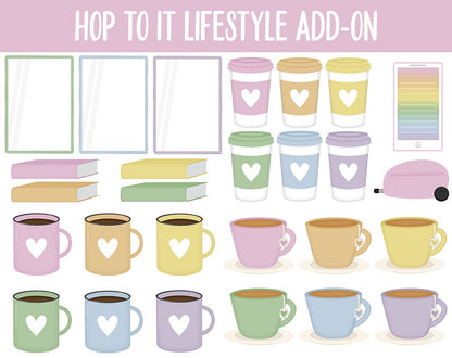 Hop to It Lifestyle Add-On Digital Stickers | GoodNotes & iPad | TV, Playlist, Travel, Reading, Work, Groceries