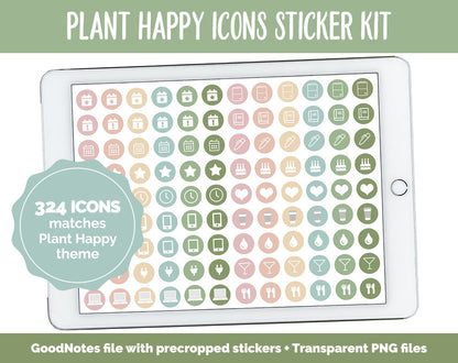 Plant Happy Icon Digital Planner Stickers | GoodNotes, iPad and Android | Icons, Life, Weather, Everyday