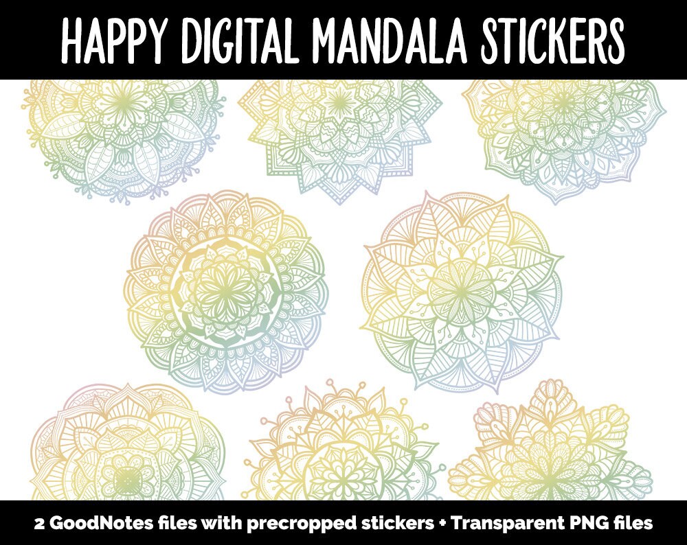 Happy Mandala Digital Planner Stickers | GoodNotes, iPad and Android | Gradient, Ombre, Coloring