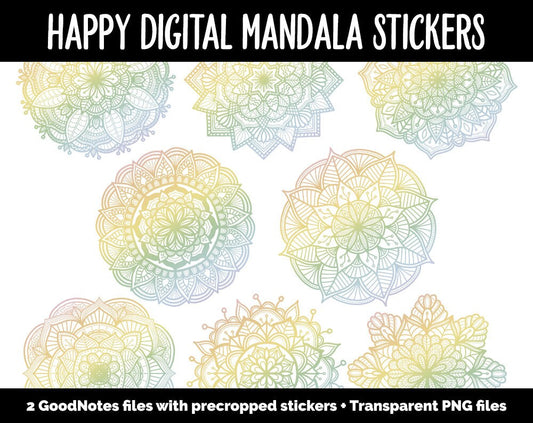 Happy Mandala Digital Planner Stickers | GoodNotes, iPad and Android | Gradient, Ombre, Coloring