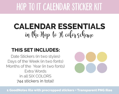 Hop to It Calendar Essentials Digital Planner Stickers | GoodNotes, iPad and Android | Dates, Days of the Week, Months