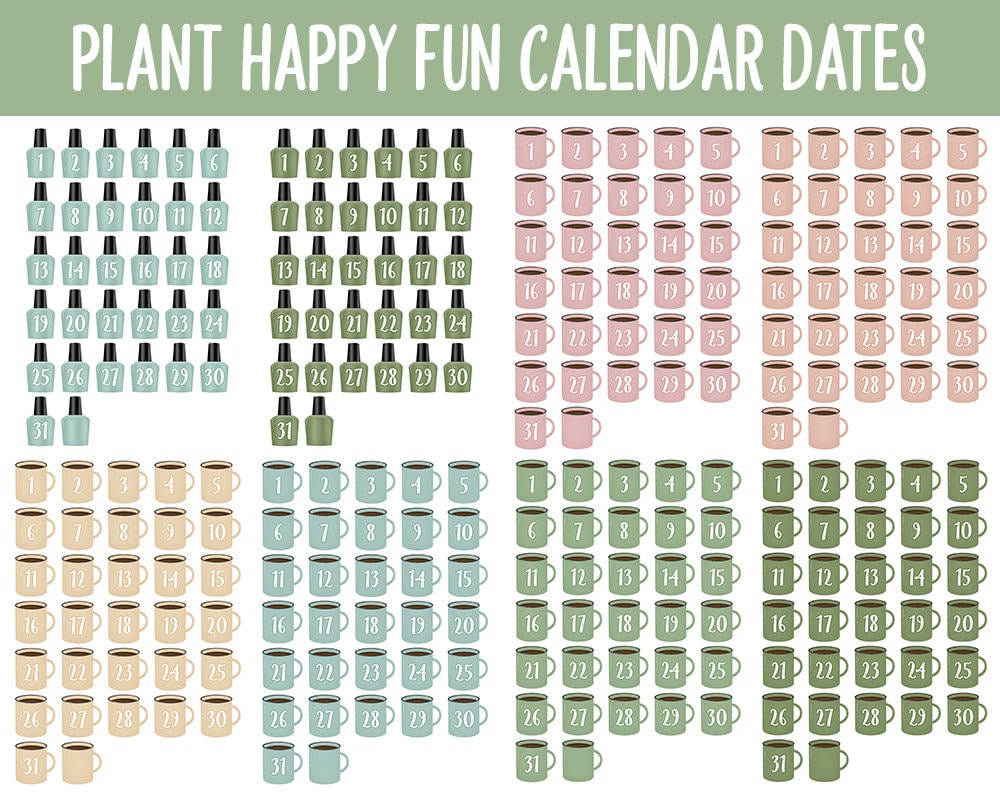 Plant Happy Fun Calendar Date Digital Stickers | GoodNotes, iPad and Android