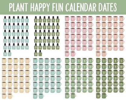 Plant Happy Fun Calendar Date Digital Stickers | GoodNotes, iPad and Android