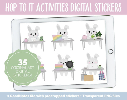 Hop to It Activities Digital Stickers | GoodNotes & iPad | Crafts, School, Work, Hobbies, Easter, Rabbit, Bunny