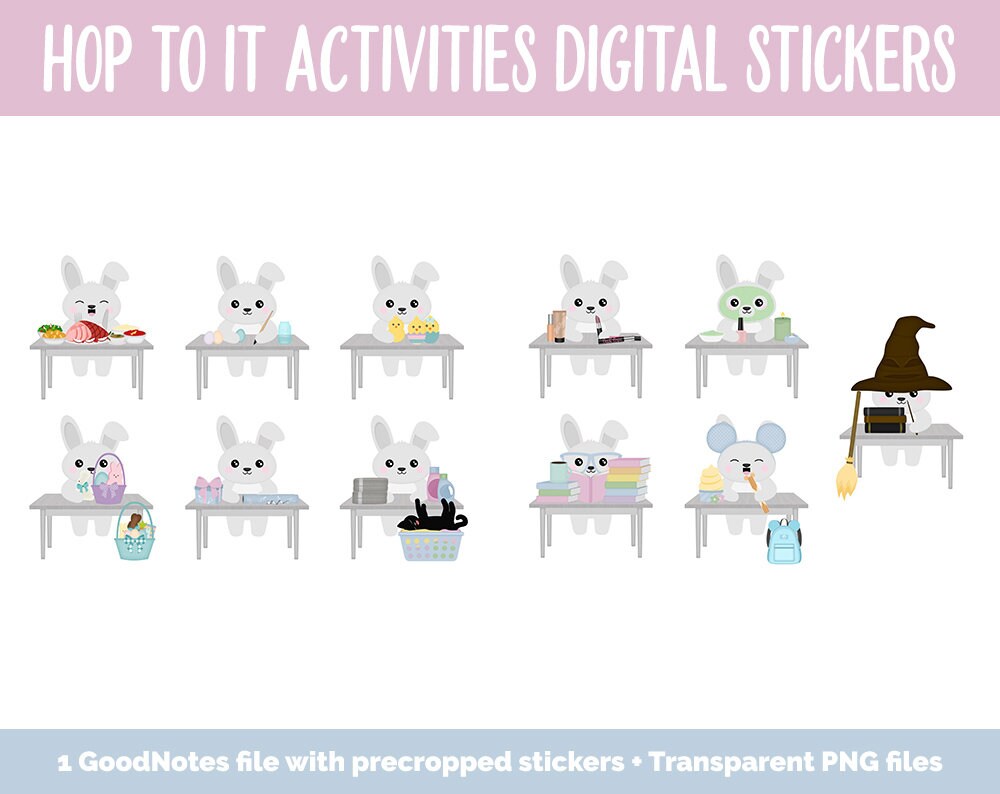Hop to It Activities Digital Stickers | GoodNotes & iPad | Crafts, School, Work, Hobbies, Easter, Rabbit, Bunny