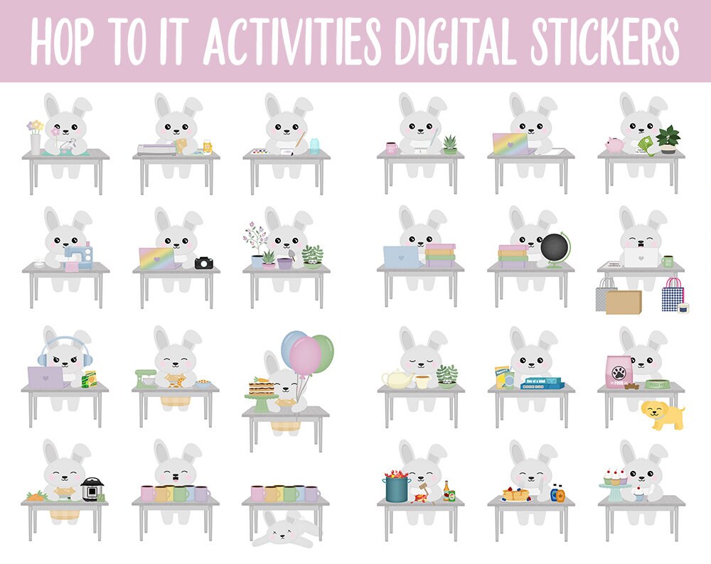 Hop to It Activities Digital Stickers | GoodNotes & iPad | Crafts, School, Work, Hobbies, Easter, Rabbit, Bunny