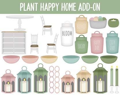 Plant Happy Home Digital Stickers | GoodNotes & iPad | Furniture, Decor, Farmhouse, Spring