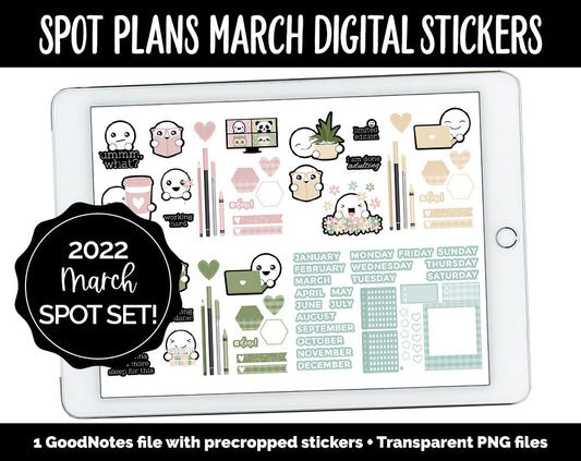 Spot Plans March Digital Stickers | GoodNotes, iPad and Android | Plants, Sassy, Spring, Adulting, Planning