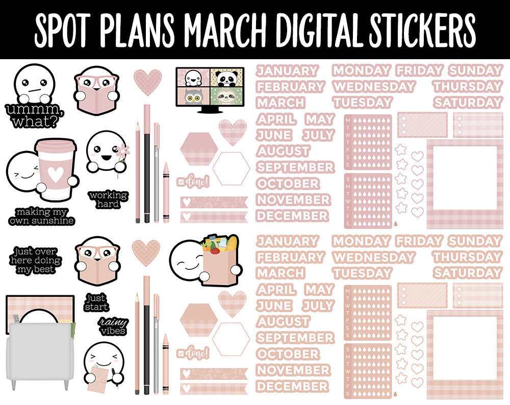 Spot Plans March Digital Stickers | GoodNotes, iPad and Android | Plants, Sassy, Spring, Adulting, Planning