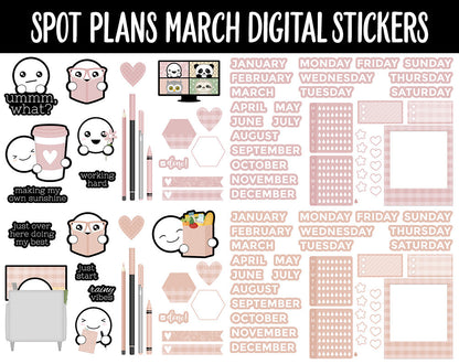 Spot Plans March Digital Stickers | GoodNotes, iPad and Android | Plants, Sassy, Spring, Adulting, Planning
