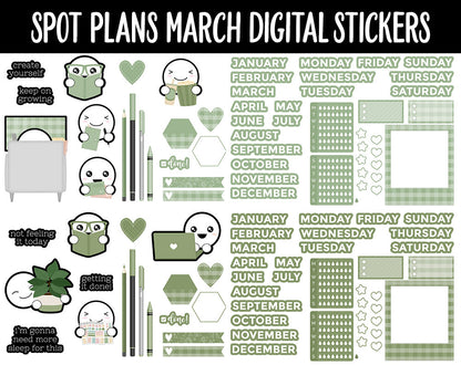 Spot Plans March Digital Stickers | GoodNotes, iPad and Android | Plants, Sassy, Spring, Adulting, Planning