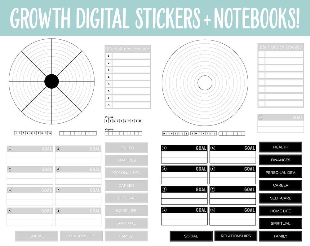 Growth Digital Stickers and Digtal Notebook 4-Pack | GoodNotes & iPad | Affirmations, Personal Development, Postive Sayings