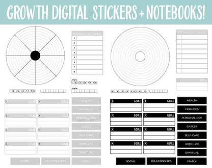 Growth Digital Stickers and Digtal Notebook 4-Pack | GoodNotes & iPad | Affirmations, Personal Development, Postive Sayings