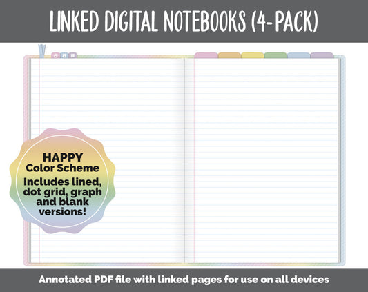 Linked Digital Notebooks 4- Pack | Happy Theme | GoodNotes, iPad & Android