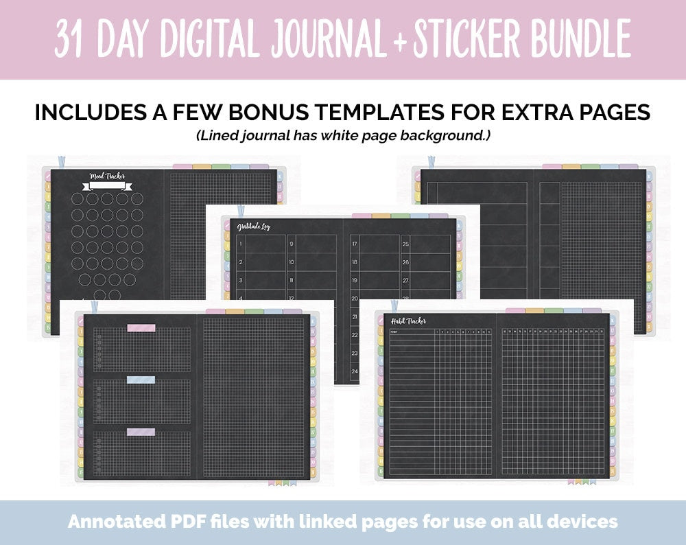 31 Day Digital Journal + Sticker Bundle | Happy Theme
