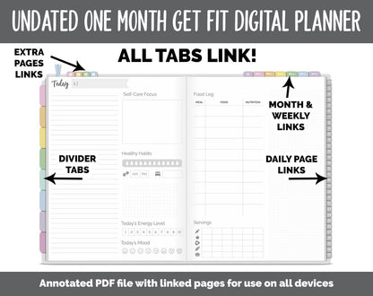 NEW! Undated Get Fit One Month Digital Planner | Happy Theme - Best Health Edition | GoodNotes, iPad & Android | Fitness, Self-Care