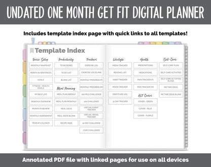 NEW! Undated Get Fit One Month Digital Planner | Happy Theme - Best Health Edition | GoodNotes, iPad & Android | Fitness, Self-Care
