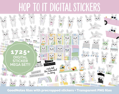 Hop to It Digital Sticker Mega Bundle | GoodNotes & iPad | April, Rabbit, Bunny, Easter, Goals, Activities, Travel, Adulting, Tasks